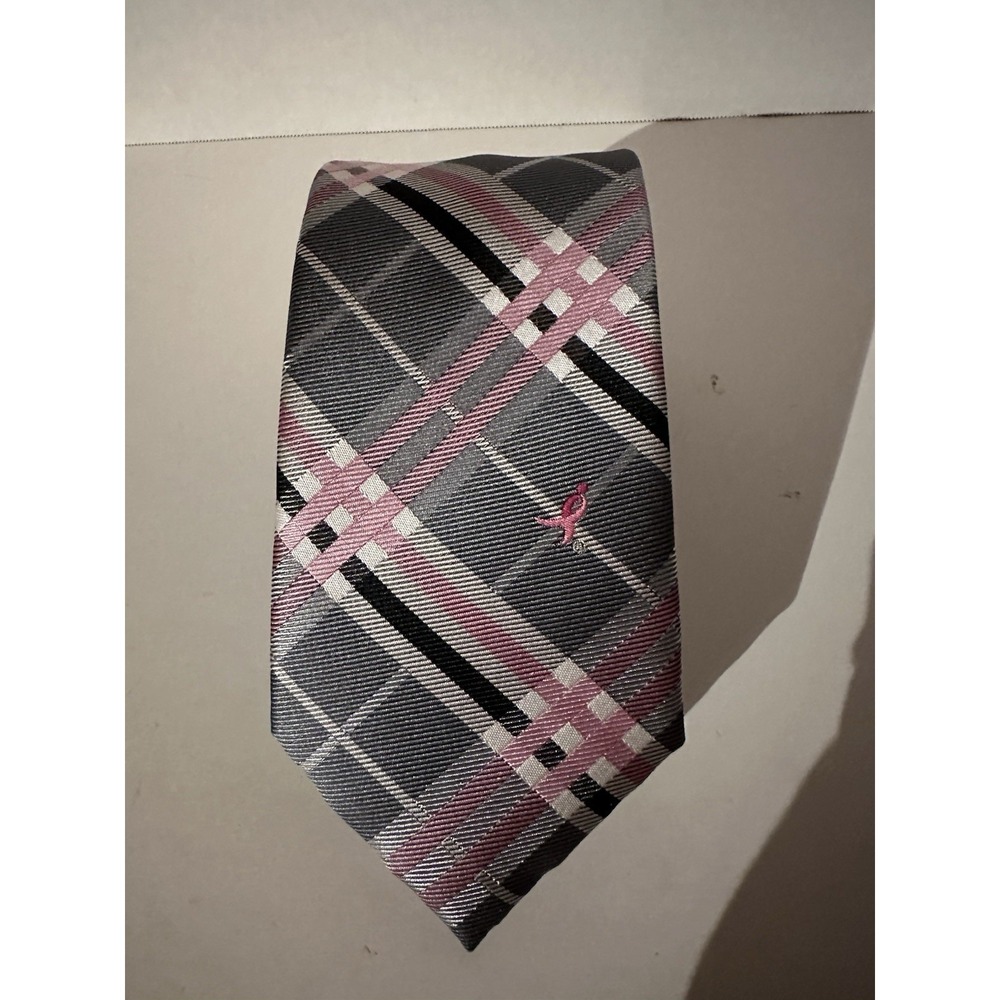 Susan G. Komen Neck Tie Knots For Hope Pink Grey White 57x3 EC